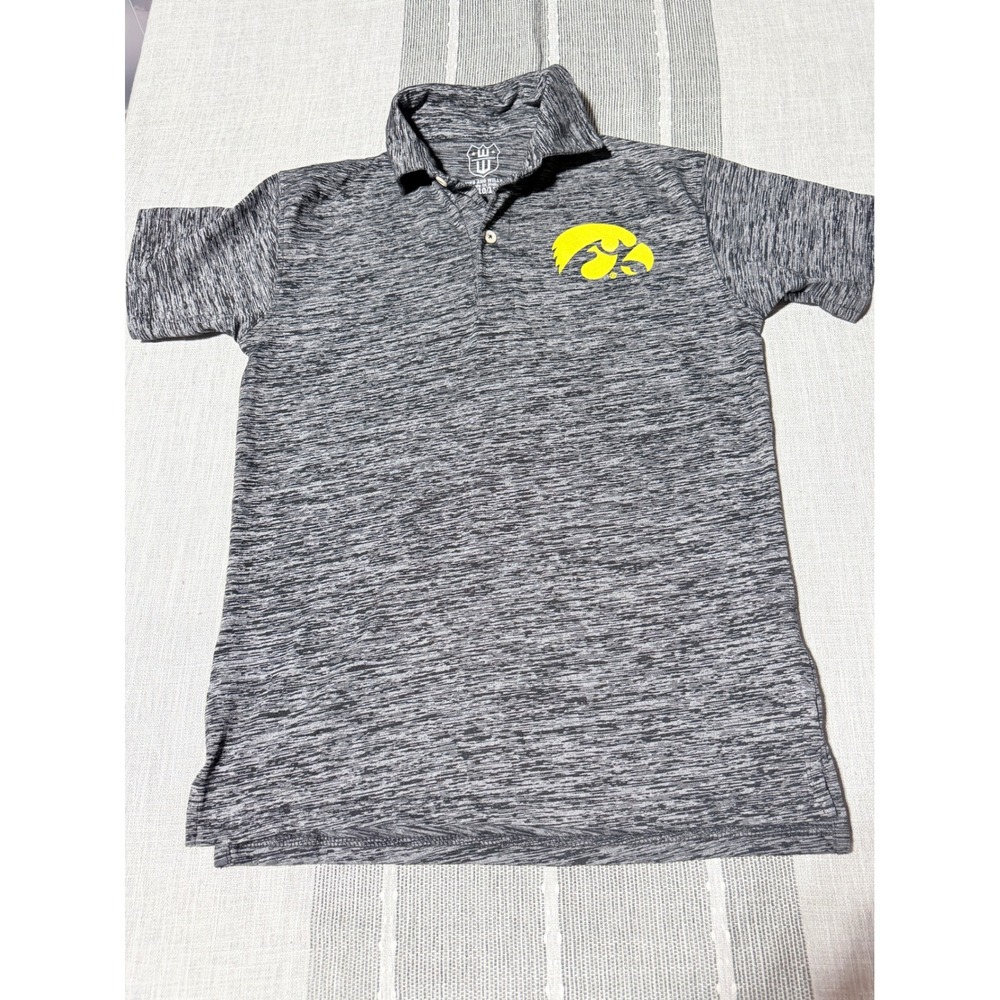 Wes and‎ Willy Iowa Hawkeyes Kids Polo Shirt Grey Space Dye Size M 10/12 NCAA